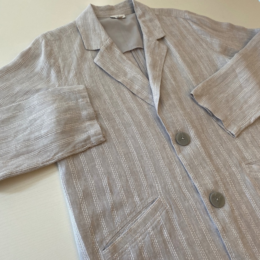 J. JILL Relaxed Pinstripe Linen Vertical Gray & White Jacket Cardigan Size M - Picture 7 of 14